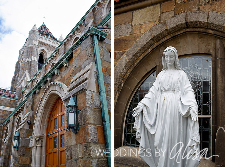 Courtyard for wedding photos at St. Bernard's in Mt. Lebanon