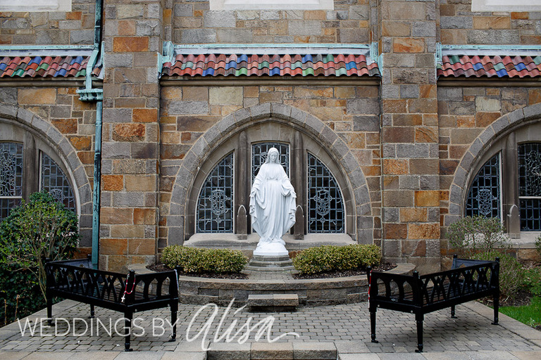 Mary in the courtyard at St. Bernard's photography for wedding