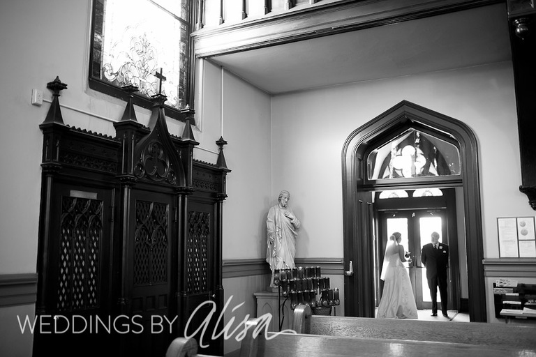 Father Daughter moment before walking down aisle at St. Mary on the Mount Pittsburgh