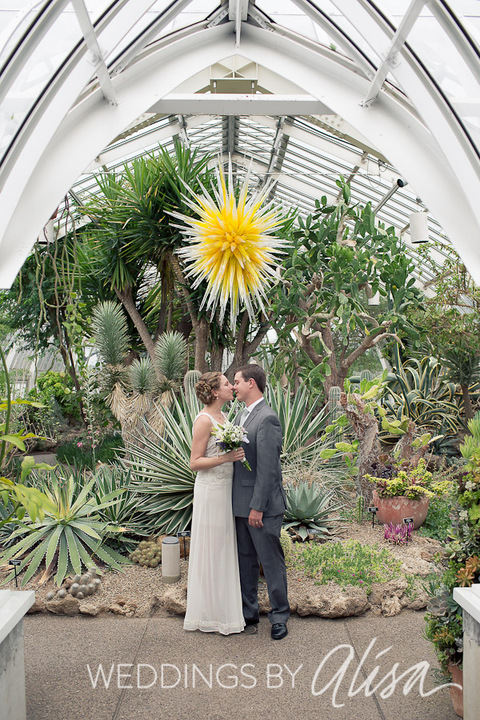 Chihuly Glass in Desert Room with Bride and Groom Photos