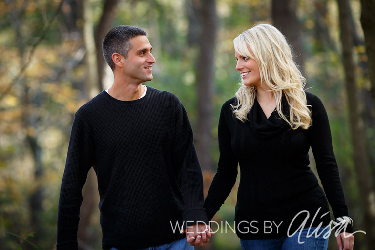woods, early fall engagement session