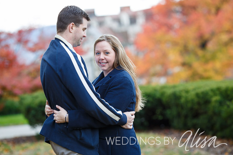 blue and gold engagement session Pittsburgh