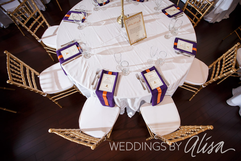 Purple and orange wedding favors