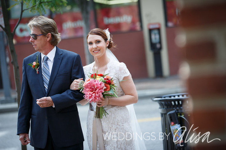 Walking down the aisle into Heinz Hall garden