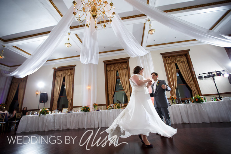 Bride and Groom dancing at reception in Butler