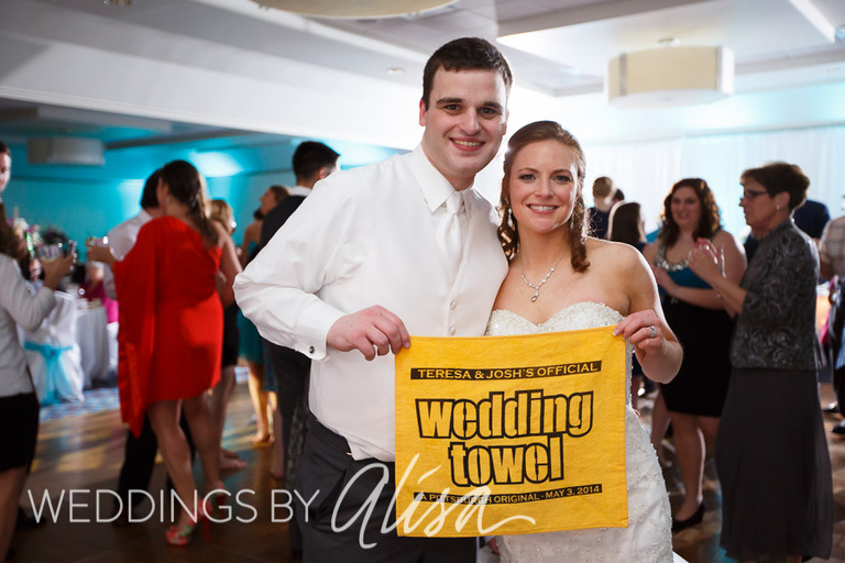 Bride and Groom with a Terrible Wedding Towel at Pittsburgh Wedding Reception