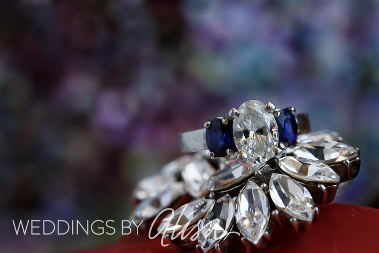 Colorful sparkly wedding ring shot