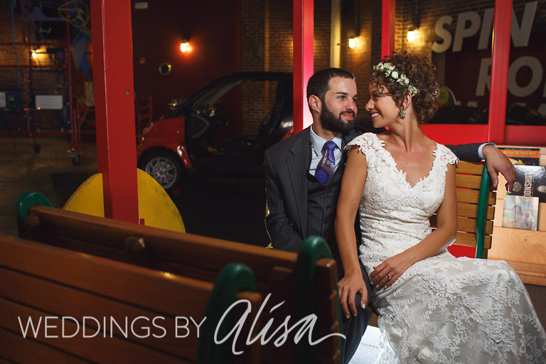 Bride and Groom on Mr. Rogers' Trolley