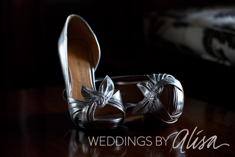 Badgley Mischka silver wedding bride shoes