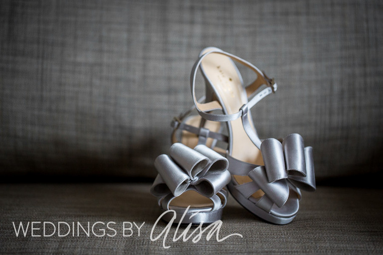 Kate Spade silver wedding high heels with bow