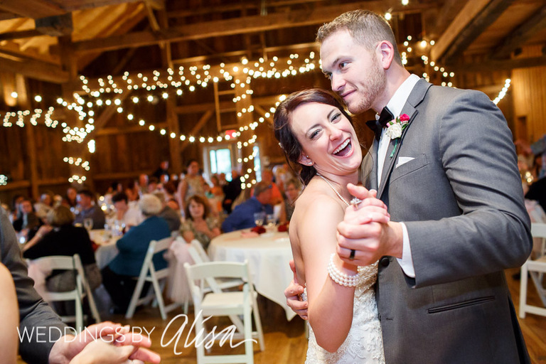 Wedding reception in barn
