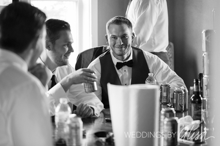 Groom gets dressed in house at Armstrong Farm