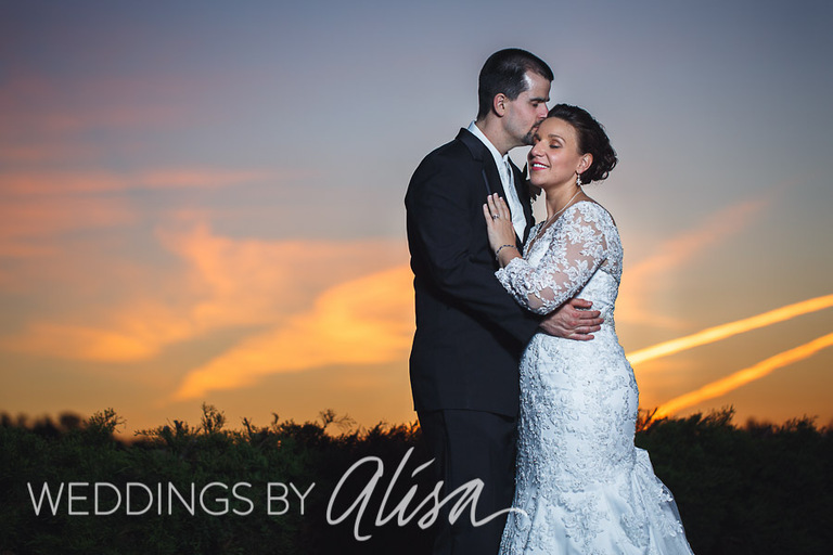 Sunset photo of bride and groom
