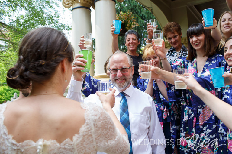Toasting the bride on wedding day