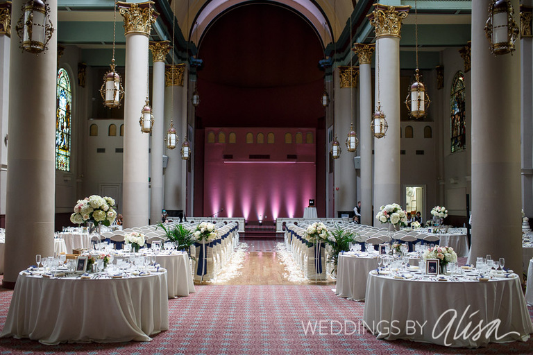 Pink and blue details at Priory wedding
