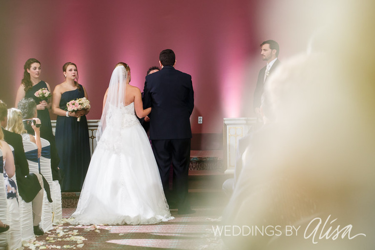 Pink uplighting at Priory Wedding