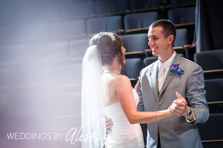 Bride and groom have first dance at wedding in Pittsburgh Theater