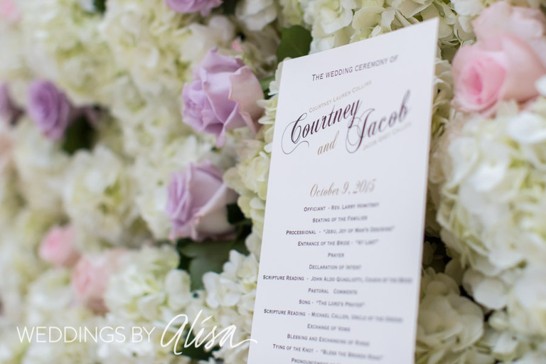 Giant flower wall at wedding ceremony in Pittsburgh
