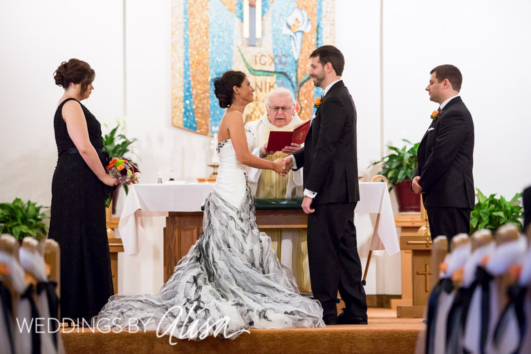 Black and white wedding dress