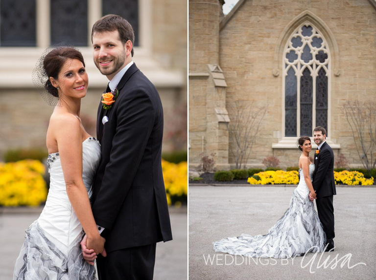 Black and white wedding dress in cemetery for Halloween wedding