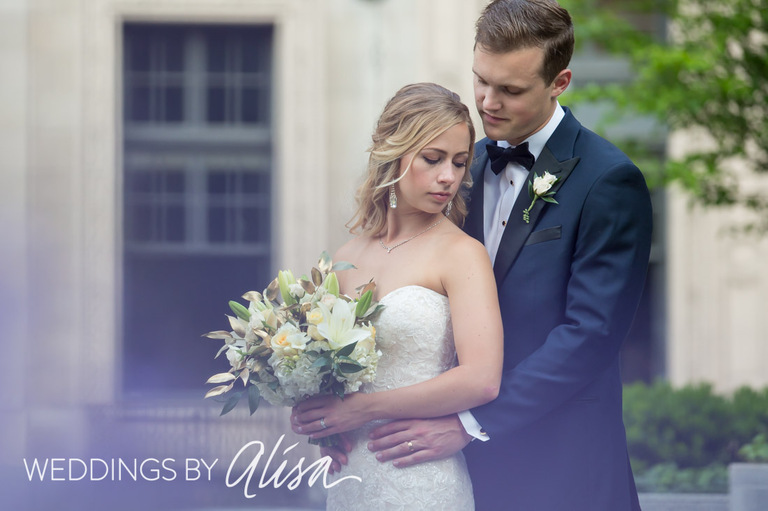 Wedding photos outside Omni William Penn