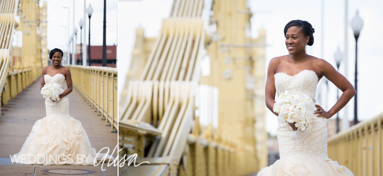 Yellow bridge bridal portraits Pittsburgh