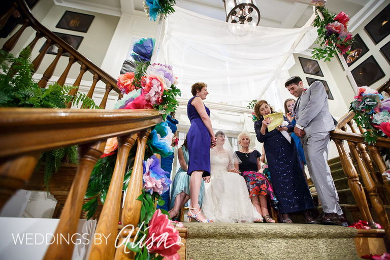 Paper flowers on chuppah at Pittsburgh Wedding