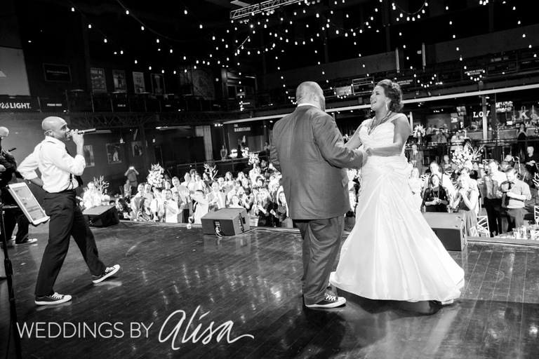 Dancing on stage at wedding reception at Stage AE