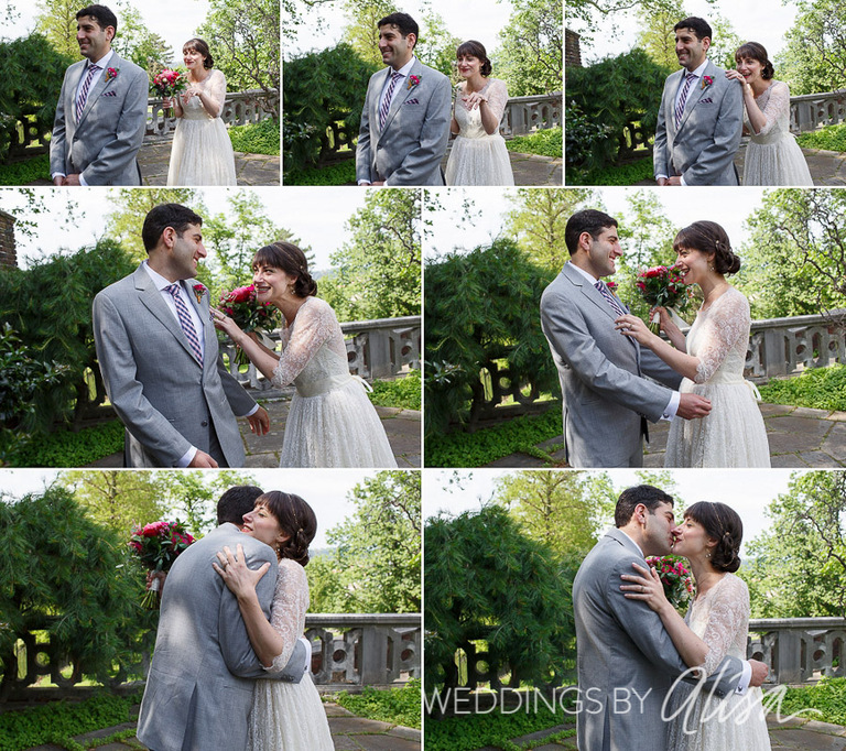 First look between bride and groom in Mellon Park