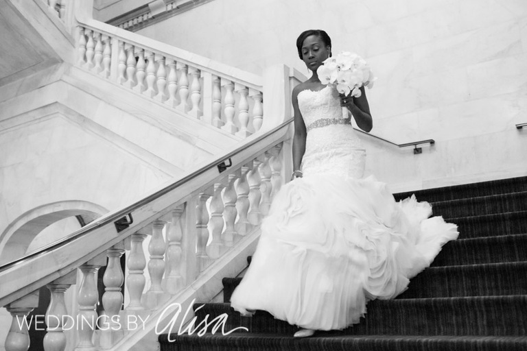 Bridal portrait on stairs at Renaissance Hotel