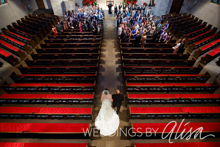 Bride walking down the aisle at Shadyside Presbyterian