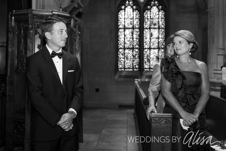 Groom waiting for Bride at Heinz Chapel