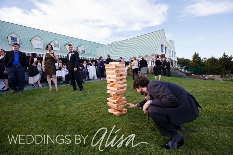 Playing giant Jenga at Wedding Reception
