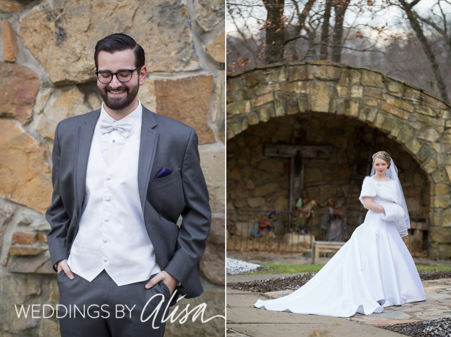 Bride and groom portraits at Franciscan University