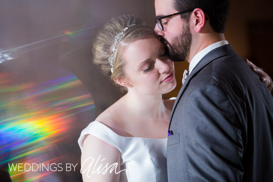 Bride and groom have first dance at reception